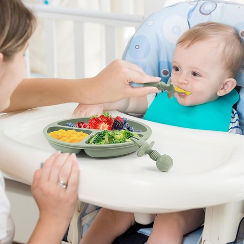 Eascrozn Baby Feeding Set - 6 Pack Silicone Toddler Utensils | BPA Free Self-Feeding Spoons & Forks