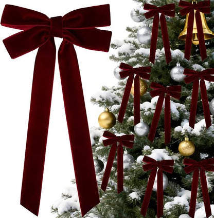 Burgundy Velvet Ribbon Bows by [Brand Name] - 8 Pcs 5in x 10in Christmas Tree Ornaments | Perfect for Wreaths & Gift Wrapping