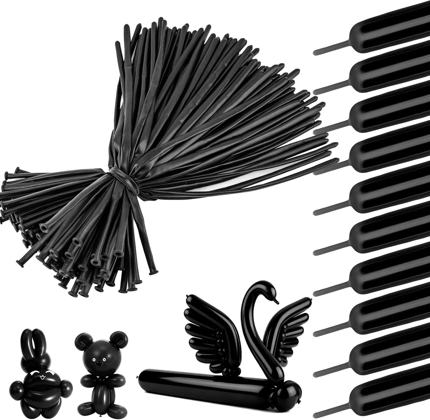 Skiennix 100 PCS Black Balloons - Premium Long Skinny Latex for Twisting & Party Decorations