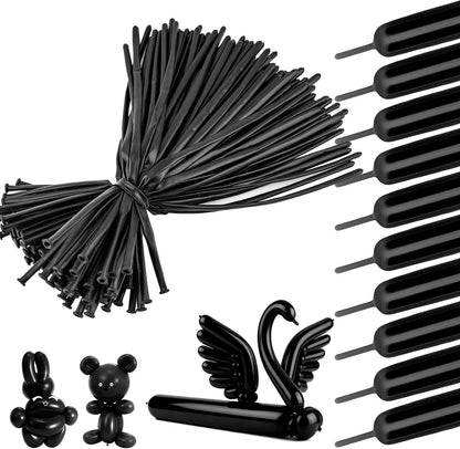 Skiennix 100 PCS Black Balloons - Premium Long Skinny Latex for Twisting & Party Decorations