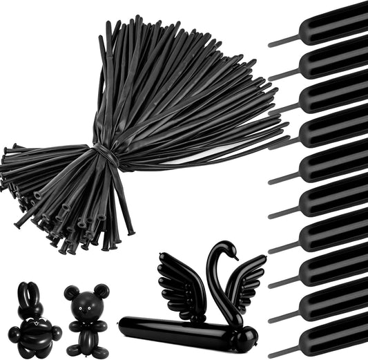 Skiennix 100 PCS Black Balloons - Premium Long Skinny Latex for Twisting & Party Decorations