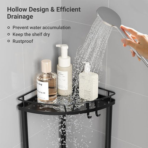ELYKEN Corner Shower Caddy - 3-Tier Rustproof Metal Organizer with Soap Holder & Adjustable Feet - Black
