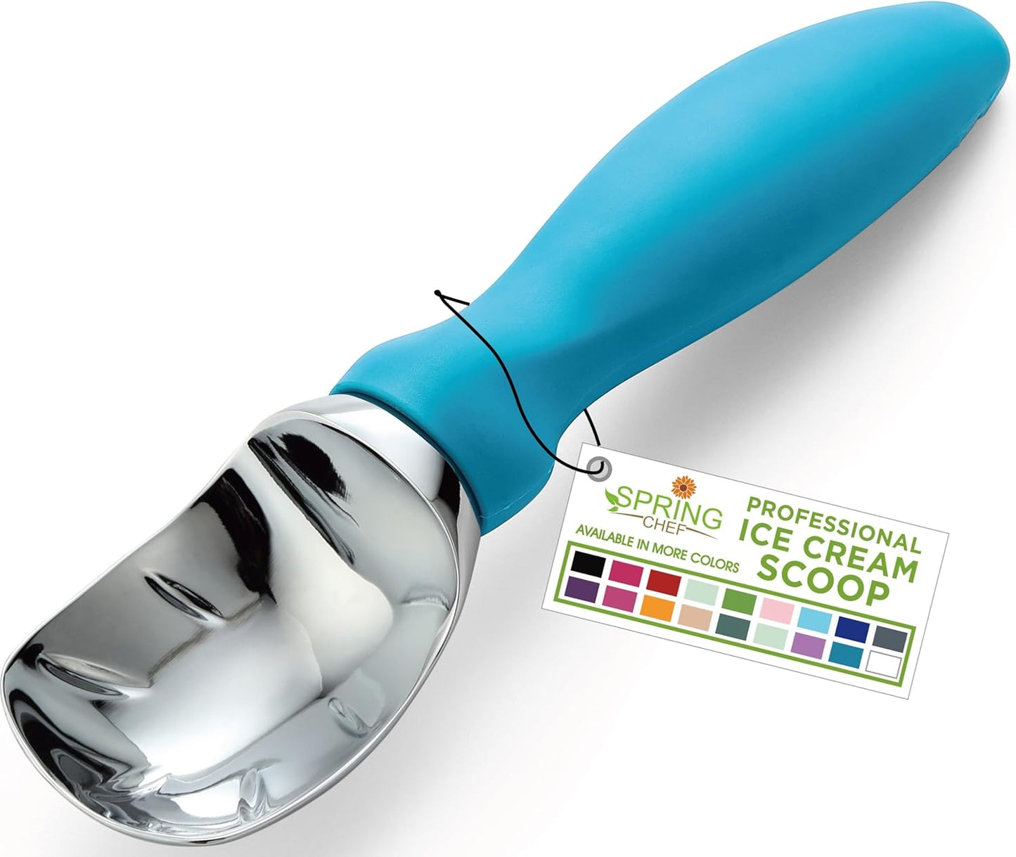 Spring Chef Ice Cream Scoop - Professional Heavy-Duty Scooper with Comfortable Handle | Teal Color