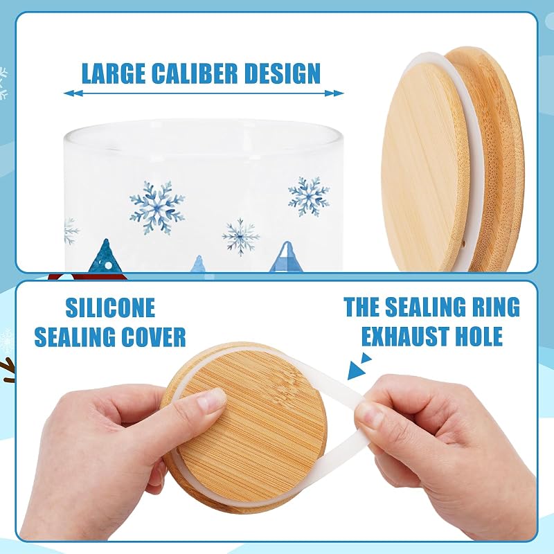 Winter Christmas Glass Storage Jars Set, 6 Pcs with Airtight Lids – Snowman & Tree Designs