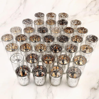Silver Mercury Glass Tea Light Holders - Elegant Votive Candle Holders Set of 36 for Weddings & Home Decor | Perfect for Centerpieces & Parties