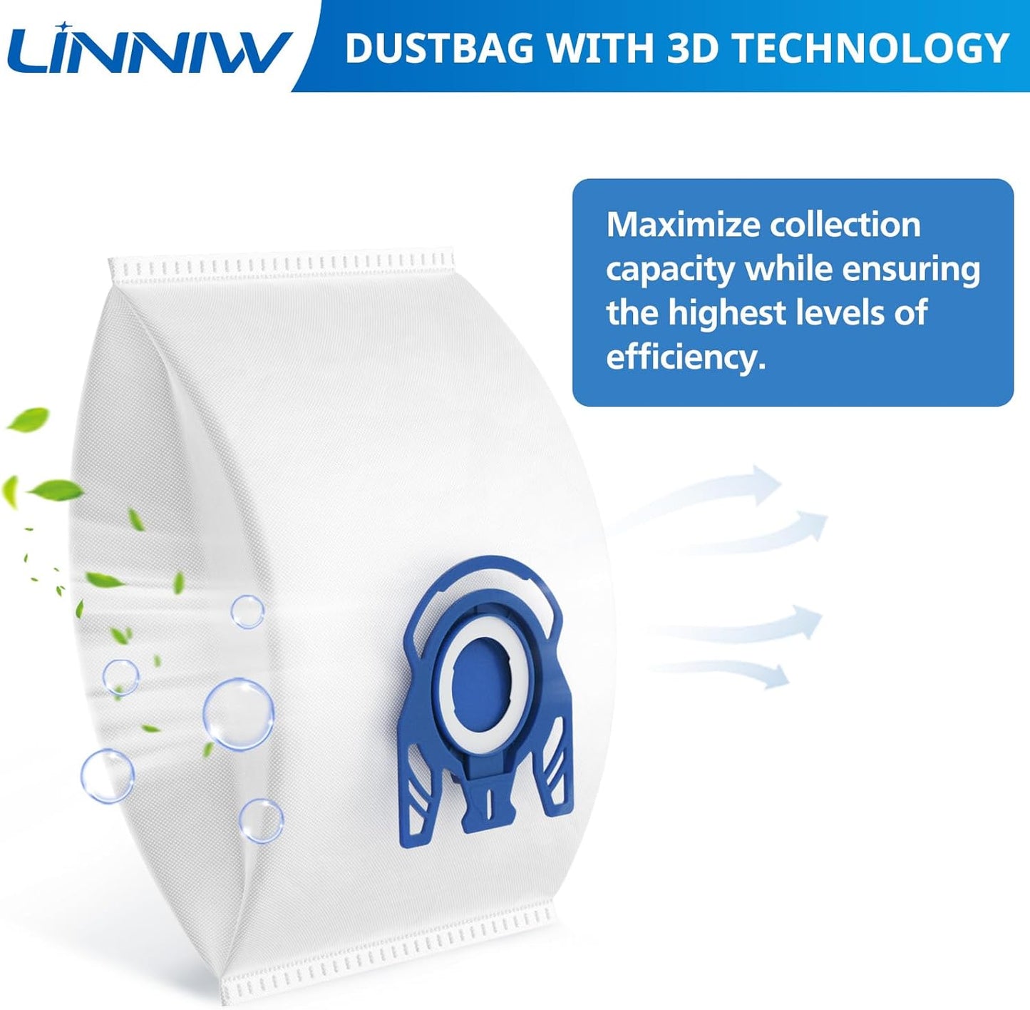 Miele 3D Airclean Vacuum Bags - 20 Pack Compatible with Classic C1, Complete C1-C3, S2-S8 Series