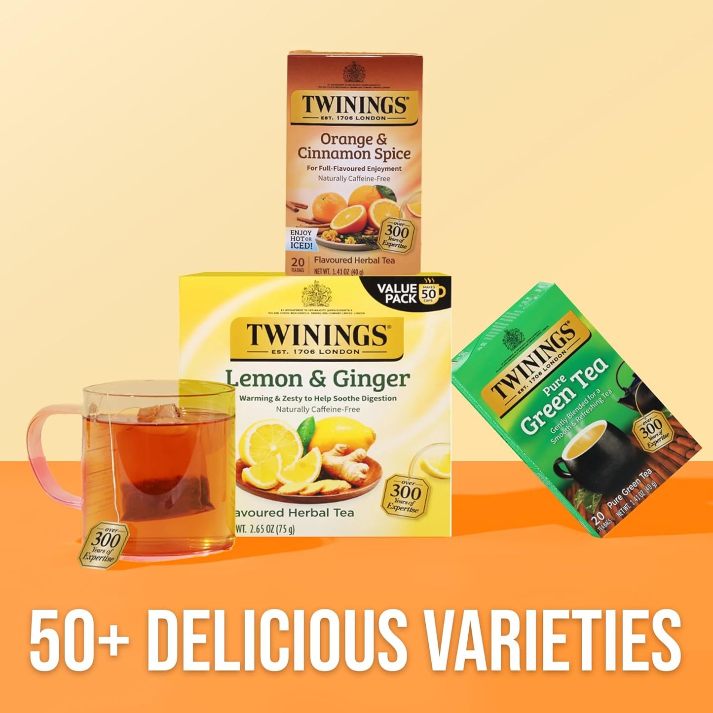 Twinings Herbal Tea - Orange & Cinnamon Spice, Naturally Caffeine-Free, 20 Individually Wrapped Bags (Pack of 2)
