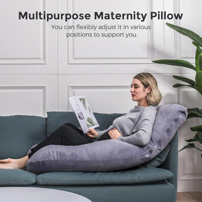 Momcozy U-Shaped Pregnancy Pillow - Full Body Support for Back, Legs & Belly | 57 Inch, Grey