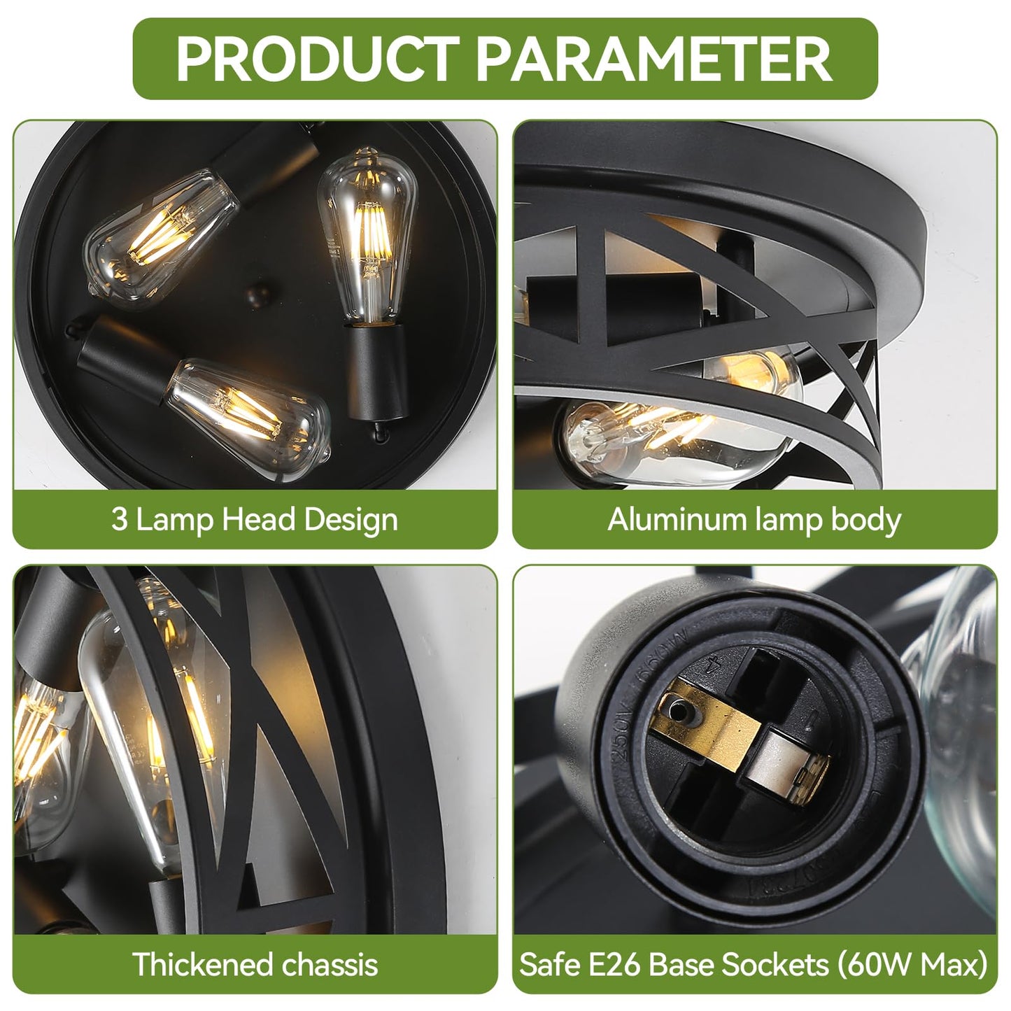 piano7797 13 inch Black Flush Mount Ceiling Light Fixtures,3-Light Modern Hallway Light Fixtures Ceiling, Black Light Fixture Ceiling Mount for Farmhouse,Kitchen, Bedroom 2 Pack