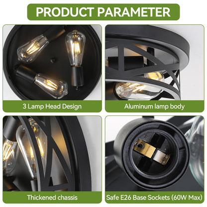 piano7797 13 inch Black Flush Mount Ceiling Light Fixtures,3-Light Modern Hallway Light Fixtures Ceiling, Black Light Fixture Ceiling Mount for Farmhouse,Kitchen, Bedroom 2 Pack