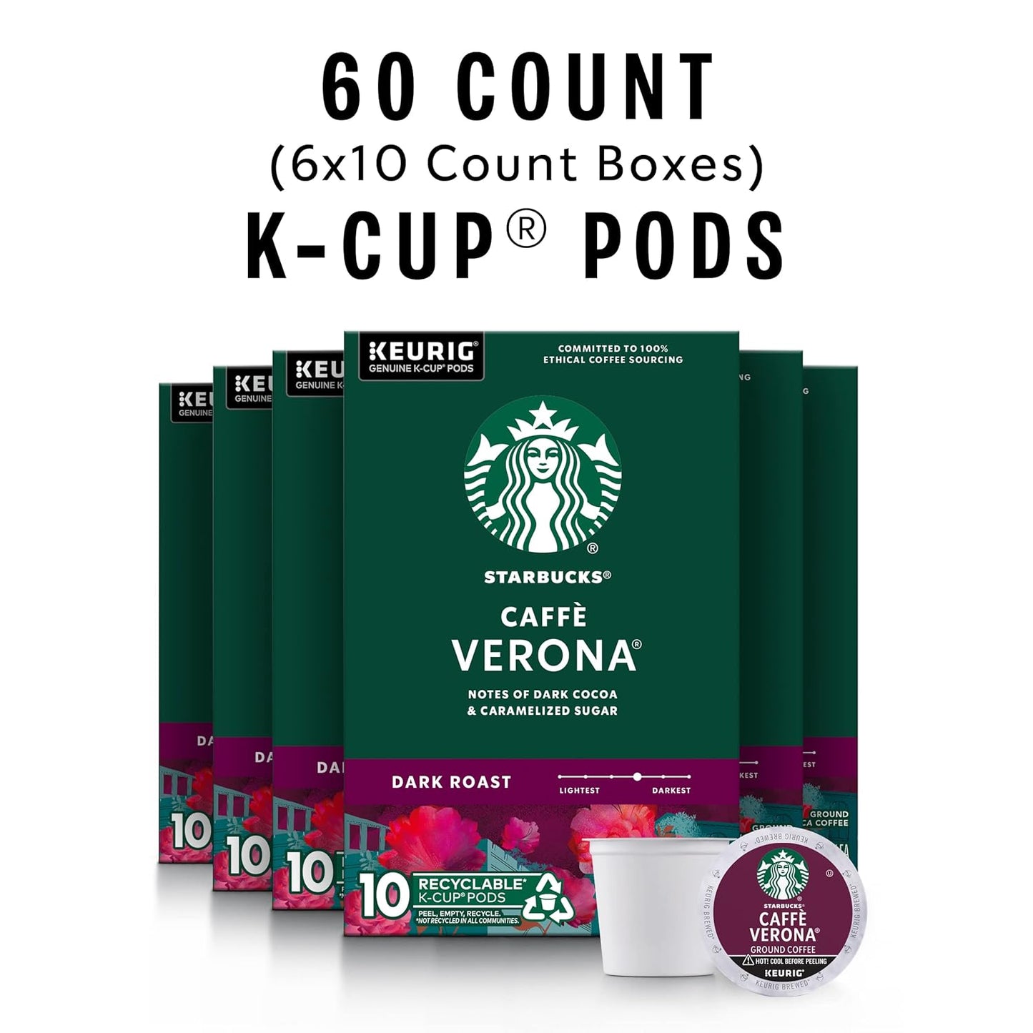 Starbucks K-Cup Coffee Pods - Dark Roast Caffè Verona for Hot or Iced Coffee | 60 Pods