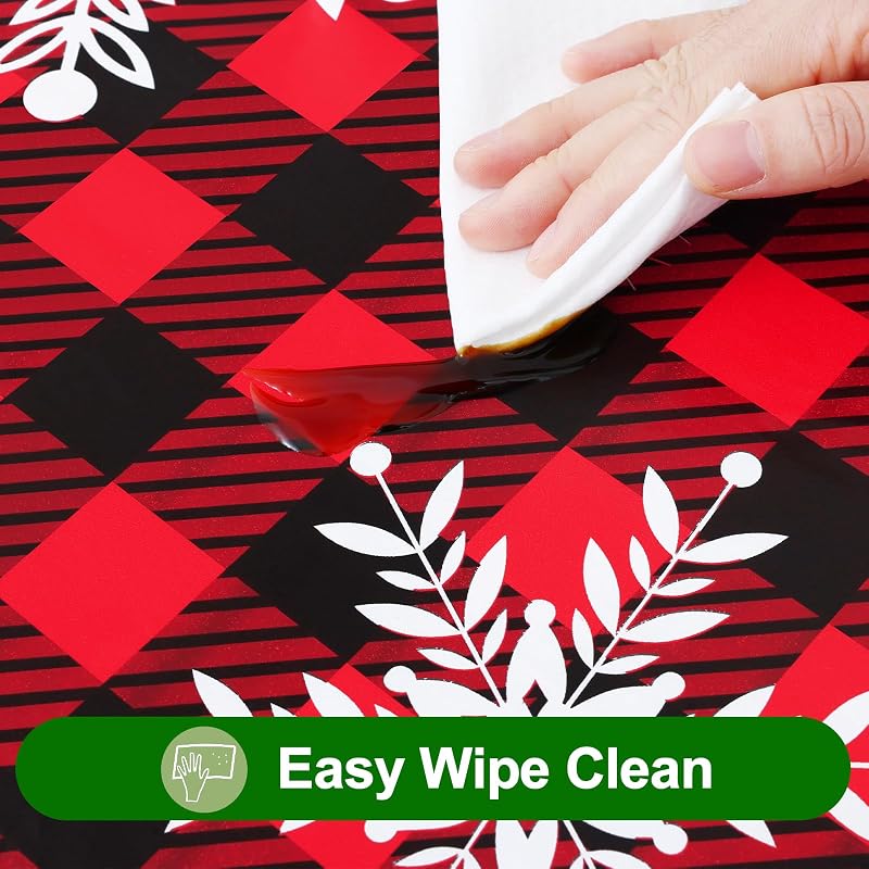 Smiry Waterproof Vinyl Tablecloth with Flannel Backing 60x102 Black & Red - Rectangular Snowflake Xmas