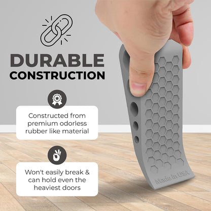 Skiennix Door Stoppers - Heavy Duty Rubber Wedge for Carpet & Tile | Made in USA, Gray 2-Pack