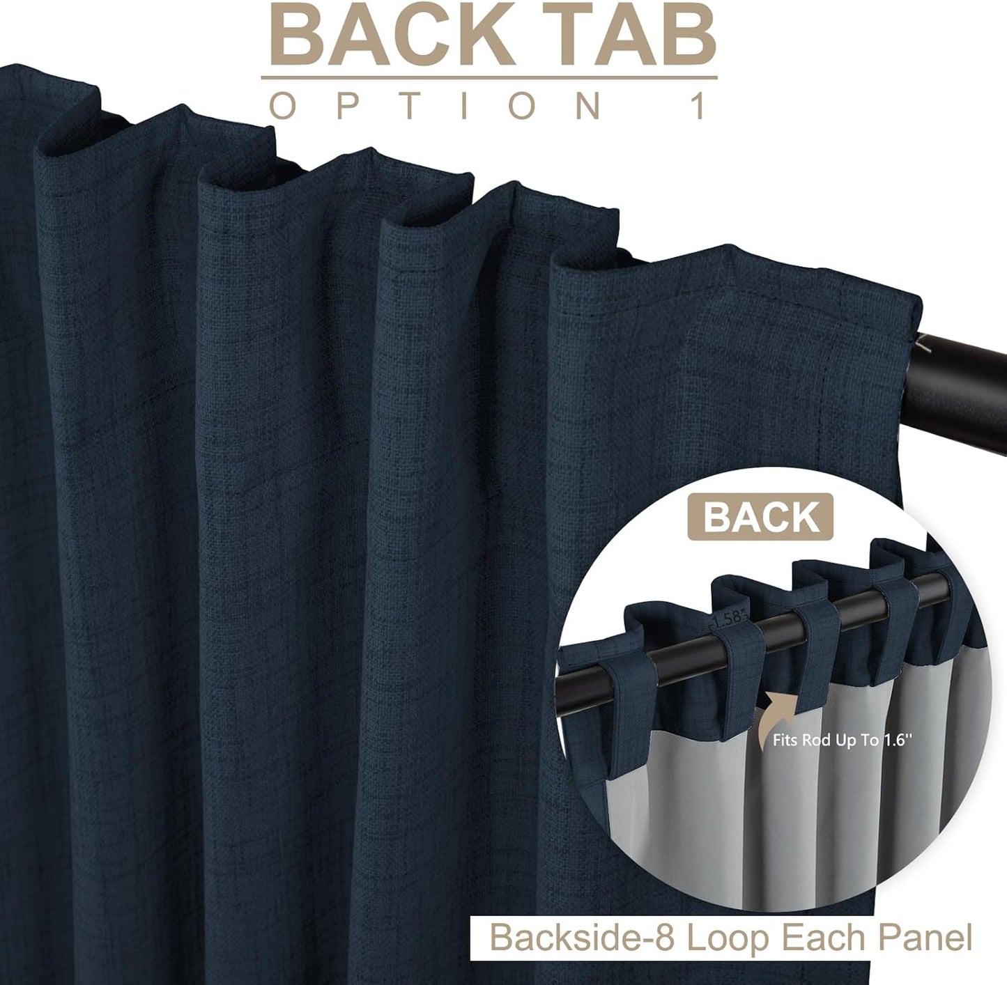 Skiennix 100% Blackout Linen Curtains - Thermal Insulated Drapes for Bedroom | 50" W x 108" L, Navy