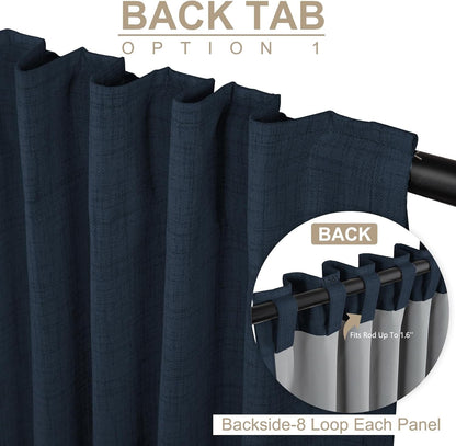 Skiennix 100% Blackout Linen Curtains - Thermal Insulated Drapes for Bedroom | 50" W x 108" L, Navy
