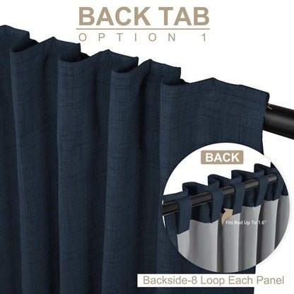 100% Blackout Shield Linen Blackout Curtains for Bedroom 90 Inches Long, Back Tab/Rod Pocket Living Room Drapes, Thermal Insulated Blackout Curtains 2 Panels Set, 50" W x 90" L, Navy
