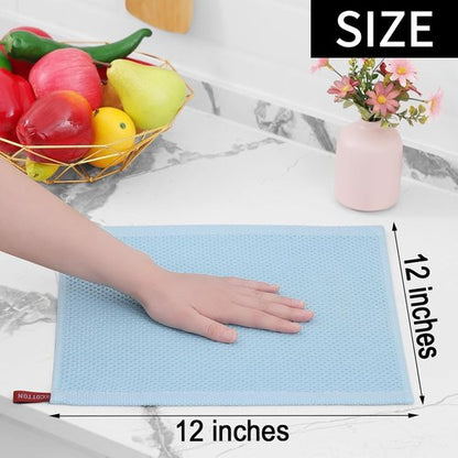 Homaxy Kitchen Dish Cloths - 100% Cotton Waffle Weave, Ultra Soft & Absorbent, 12x12 Inches, 6-Pack | Sky Blue