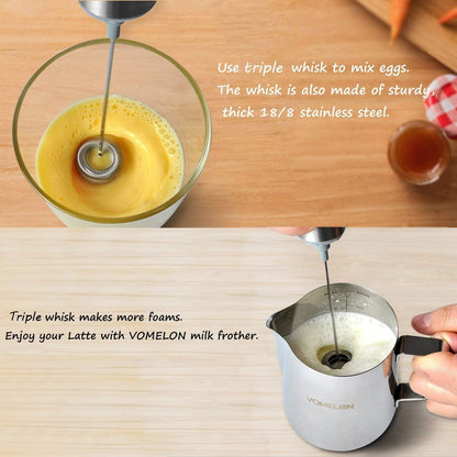 Skiennix Milk Frother - Handheld Battery Operated Drink Mixer with 2 Stainless Steel Whisks | Silver