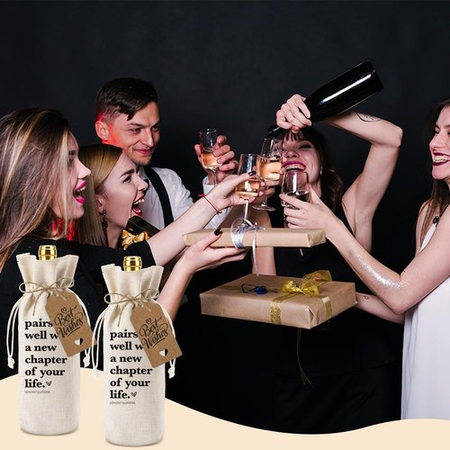 2Pc Funny New Chapter Wine Bag New Beginnings Gifts for Women Men Farewell Gifts for Friends Going Away Gifts for Coworkers Women Men Moving Away Gifts for Friends New Teacher Gifts