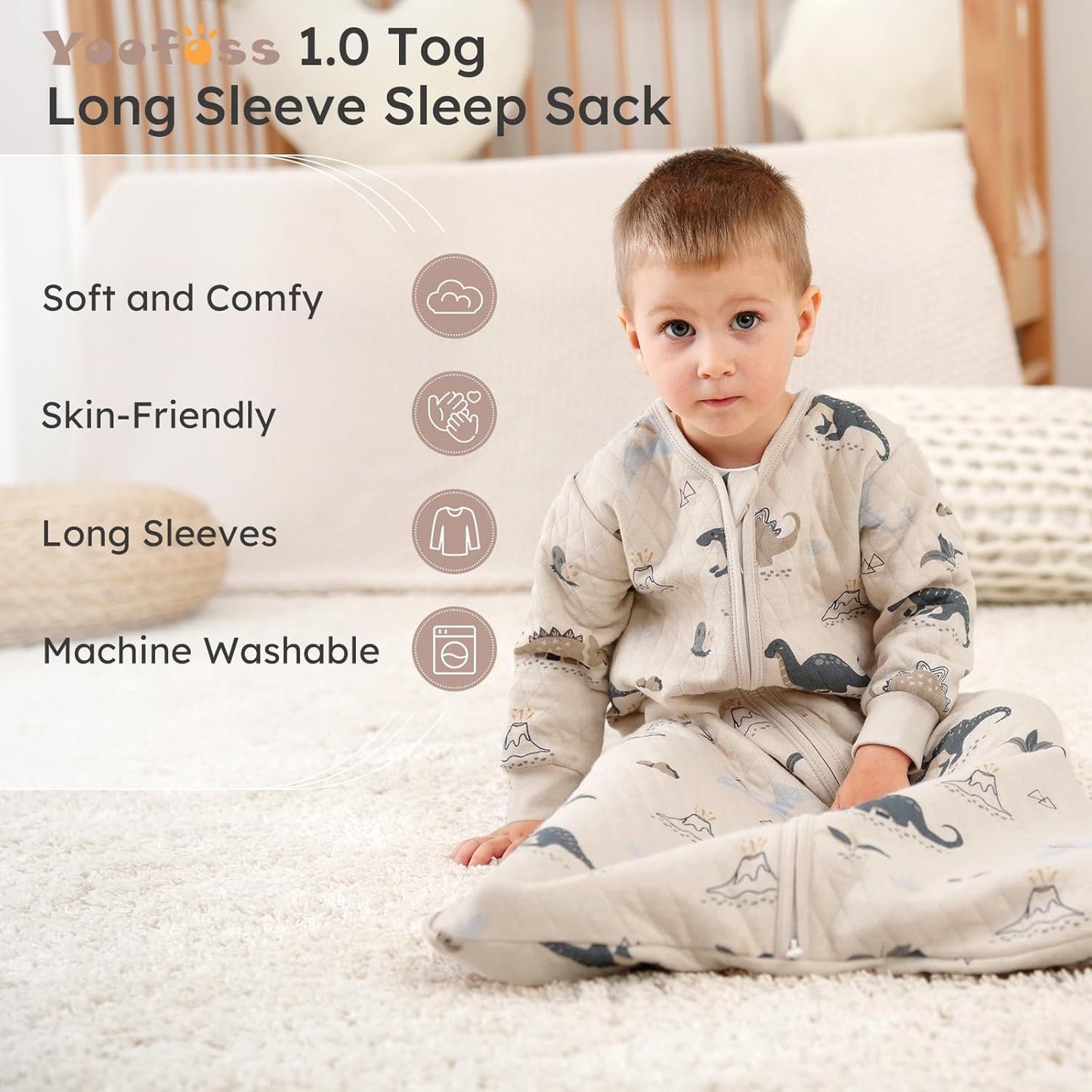 Yoofoss Baby Sleep Sack - Organic Cotton Long Sleeve Wearable Blanket for Infants 6-12 Months | 1.0 Tog