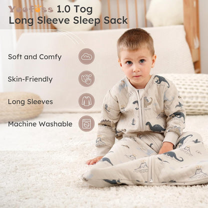 Yoofoss Baby Sleep Sack - Organic Cotton Long Sleeve Wearable Blanket for Infants 6-12 Months | 1.0 Tog