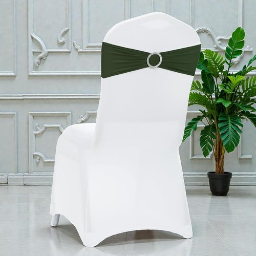 MDS Spandex Chair Sashes - Premium Stretch Covers with Buckle Slider for Weddings | Olive Green, Pack of 100