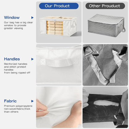 Skiennix Clothes Storage Bags - Foldable Thick Fabric with Clear Window & Carry Handles | 4-Pack, White