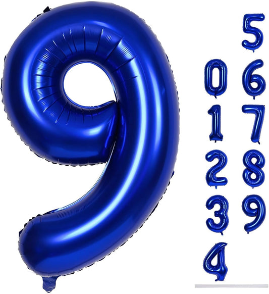 Skiennix 40-Inch Navy Blue Foil Balloon Number 9 - Self-Inflating Helium Balloon for 9th Birthday & Anniversaries