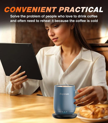 Kepwam Self Heating Coffee Mug, 16oz Smart Heated Coffee Mug, 150 Min Battery Life - Hot up to 149℉ Temperature Control Coffee Mug Warmer, Gifts for Women and Men