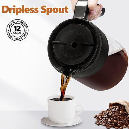 12 Cup Coffee Pot Replacement Compatible with Ninja Coffee Maker CFP101 CFP201 CFP301 CFN601 CFP307 CFN602 CM400 CM401 CF090, Glass Carafe for Ninja with Brew-Through Lid, BPA Free, Dishwasher Safe