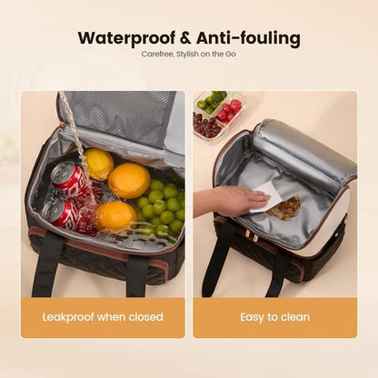 LOVEVOOK Insulated Lunch Bag - Large Double Deck Cooler Tote With Cup Holder | Leakproof & Adjustable Strap, 15L