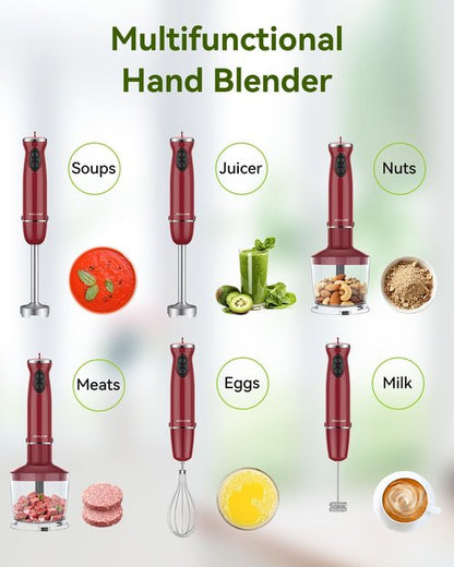 Abuler Immersion Blender - 5-in-1 Hand Mixer with 12 Speeds & 1000W Power | Includes 600ml Beaker & Chopper