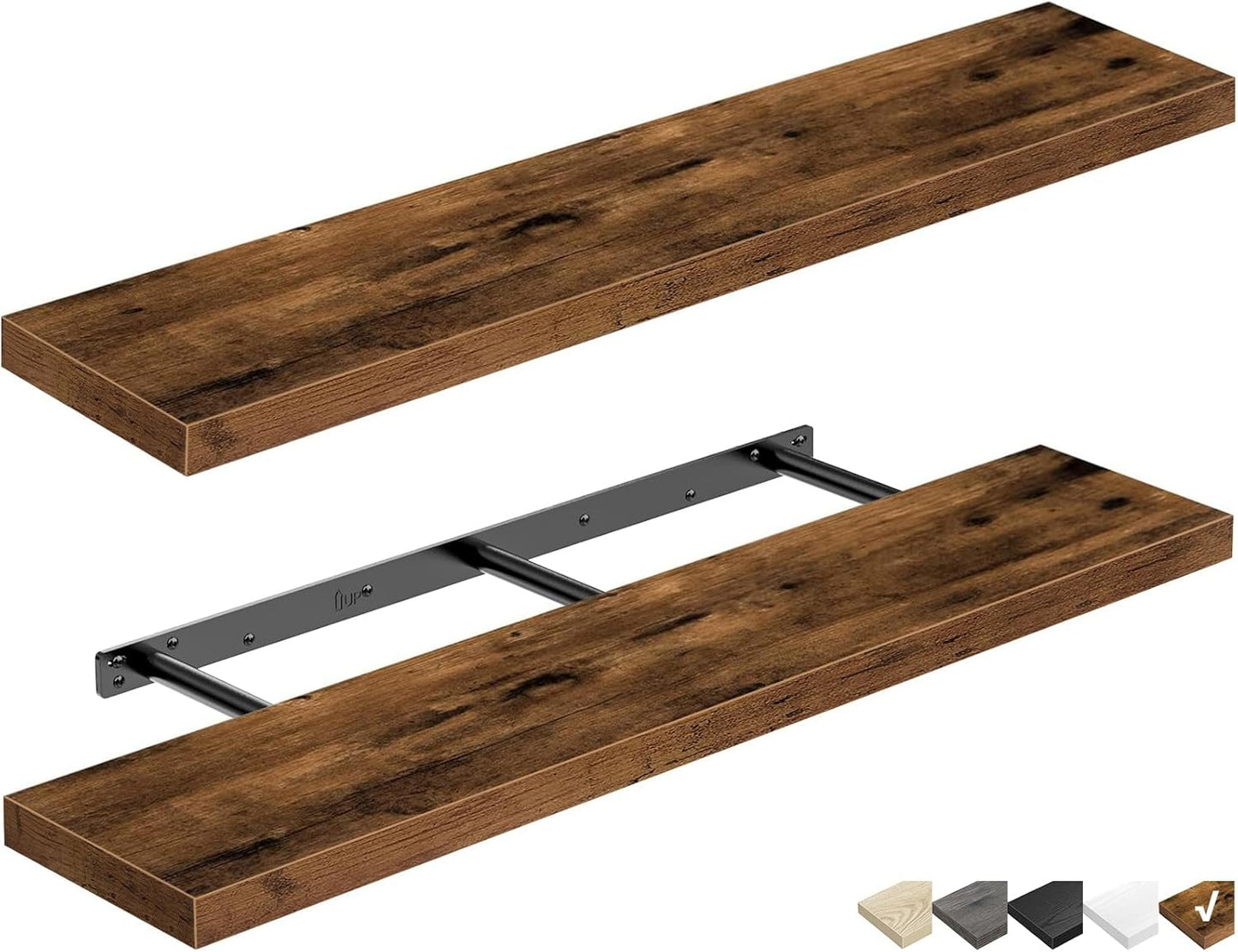 QEEIG Floating Wall Shelves - Extra Long Rustic Brown Set of 2 | 47.2" x 9.3" for Home Decor & Display