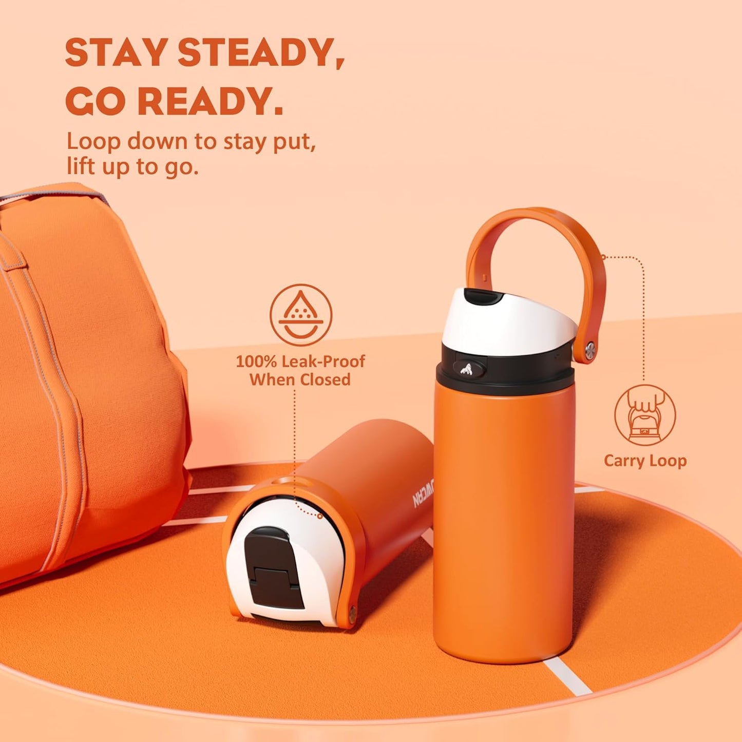 POWCAN 18 oz Insulated Water Bottle - 2-in-1 Push-Button Spout & Quick-Flip Straw, Leakproof, Ideal for Sports & Gym (Sunny Puppy)
