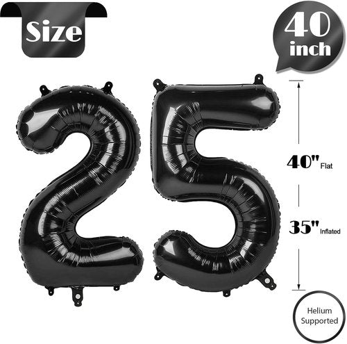 Black Number 25 Balloon - 40-Inch 25th Birthday Decoration for Men & Women | Elegant Party Supplies