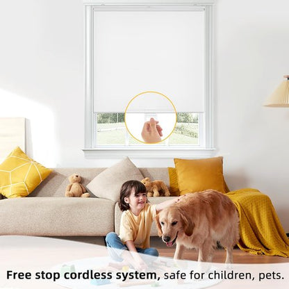ChrisDowa Cordless 100% Blackout Roller Blinds - Thermal Insulated UV Protection | White, 31" W X 72" H