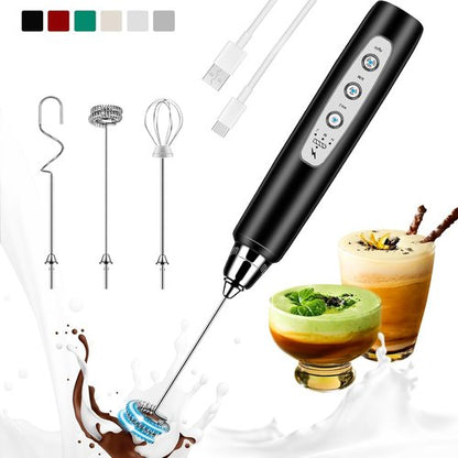 Colarlemo Milk Frother - Handheld Electric Whisk for Coffee & Lattes | Rechargeable & Detachable, Black