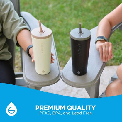 GROSCHE Jasper Insulated Stainless Steel Tumbler - 23 oz Travel Cup with Lid & Straw, Sleek Black Design