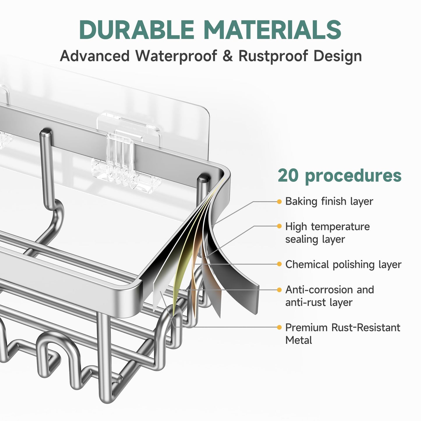 Veken Shower Caddy 6-Pack, Advanced Rustproof Design, No Drilling Adhesive Shelves, Rack with Soap Holder, Large Capacity Bathroom Organizers and Storage, Wall-Mounted Kitchen & Home Decor, Silver