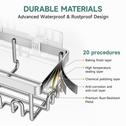 Veken Shower Caddy 6-Pack, Advanced Rustproof Design, No Drilling Adhesive Shelves, Rack with Soap Holder, Large Capacity Bathroom Organizers and Storage, Wall-Mounted Kitchen & Home Decor, Silver