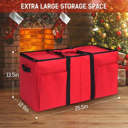 Lambada Christmas Ornament Storage Box - Durable Organizer for 128 Ornaments | Adjustable Dividers, Red
