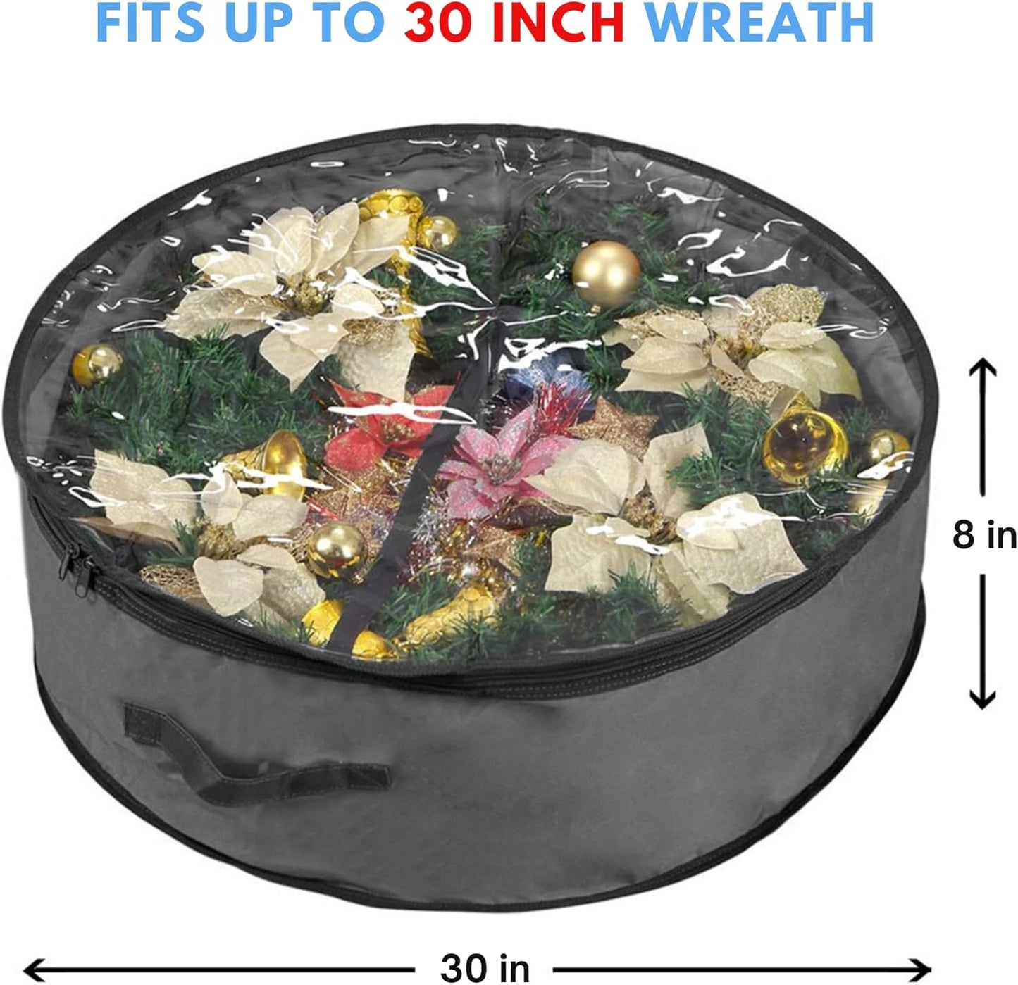Primode Christmas Wreath Storage Bag 30" - Durable 600D Oxford Container with Clear Top Window | Gray