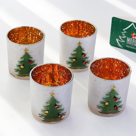 WDHODEC Christmas Candle Holders - Elegant Glass Votive Set for Table Centerpieces | Silver Finish