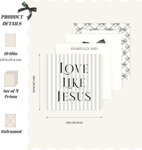LARTSFRO Coquette Black Bow Wall Art - Inspirational Christian Decor for Teen Girls | Set of 4 Unframed 10x10 Inch Prints