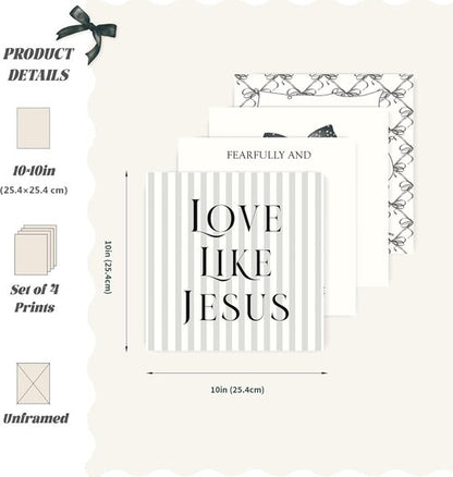 LARTSFRO Coquette Black Bow Wall Art - Inspirational Christian Decor for Teen Girls | Set of 4 Unframed 10x10 Inch Prints