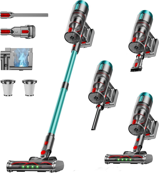 Skiennix Cordless Vacuum Cleaner - 80 Minutes Runtime, Self-Standing Design, Anti-Tangle Brush, LED Screen | Ideal for Home & Pet Hair