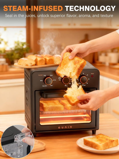 OUNIN Air Fryer & Toaster Oven - 12L Compact Design with Steam Infusion & 60-Minute Timer, Stainless Steel