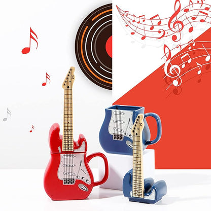 Electric Guitar Shaped Ceramic Mug, 15 oz Red – Novelty Music Drinkware for Musicians