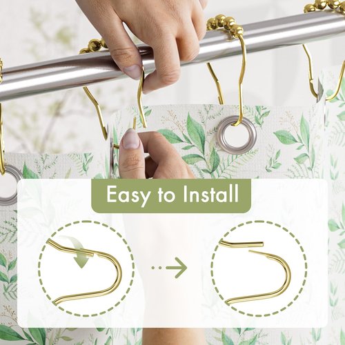 Amazer Shower Curtain Rings, Rust-Resistant Metal Shower Hooks Ring Shower Rings for Curtain Rolling Shower Curtain Hooks for Bathroom Shower Rod Shower Curtain Hangers, Set of 12, Gold