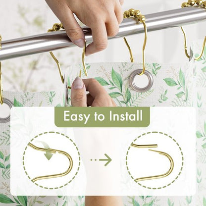 Amazer Shower Curtain Rings, Rust-Resistant Metal Shower Hooks Ring Shower Rings for Curtain Rolling Shower Curtain Hooks for Bathroom Shower Rod Shower Curtain Hangers, Set of 12, Gold